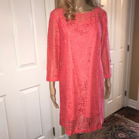 Trina Turk Dresses & Skirts - Trina Turk Coral Sheath  Dress 3/4 Sleeve Size 10